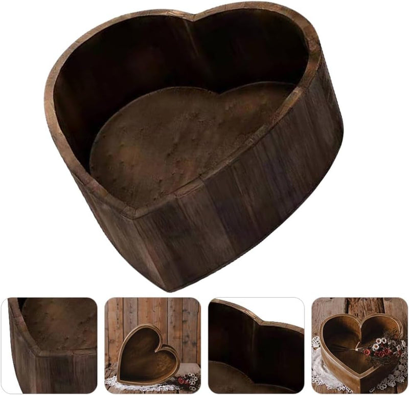 Abaodam 1Pc Heart Shaped Baby Wooden Photography Newborn Studio Posing Box Photo Shoot Prop（Deep Coffee ）