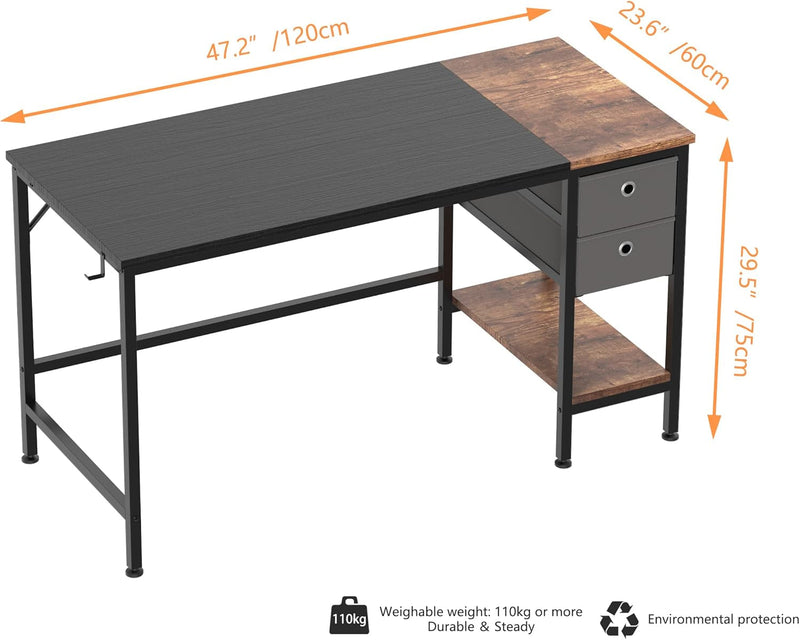 HOMIDEC Office Desk, Computer Desk with Drawers 47" Study Writing Desks for Home with Storage Shelves, Desks & Workstations for Home Office Bedroom