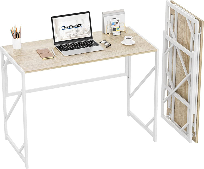 Elephance Folding Desk Writing Computer Desk for Home Office, No-Assembly Study Office Desk Foldable Table for Small Spaces