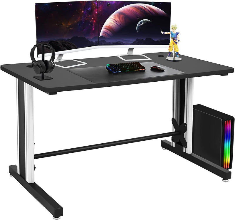 Benchpro Computer Desk, Gaming Desk 25" X 58" Student PC Desk Office Desk Extra Large Modern Ergonomic Gaming Style Table Workstation - Black and Blue Frame - Black Top