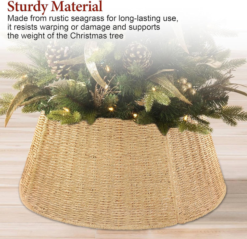 5Piece Christmas Tree Collar,28" Holiday Rattan Tree Skirt for Christmas Decoration,Tree Stand Base Cover,Christmas Tree Ring,Christmas Tree Basket Base Box for Home, Living Room