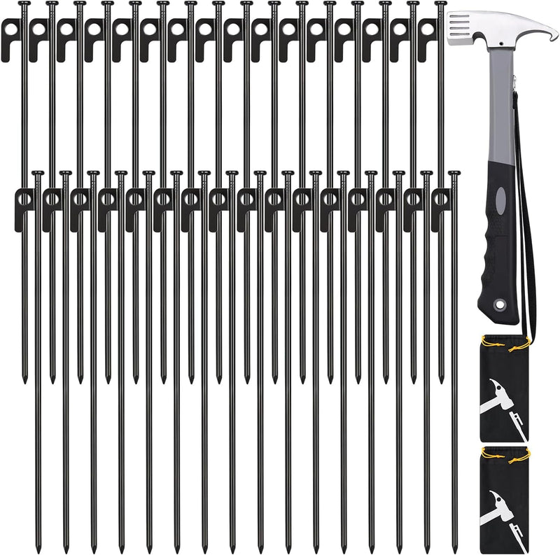 8/16/32 Pack Tent Stakes, 8In Heavy Duty Tent Stakes with Storage Bag, Forged Steel Tent Pegs for Camping(8 Pack 8In Tent Stakes)