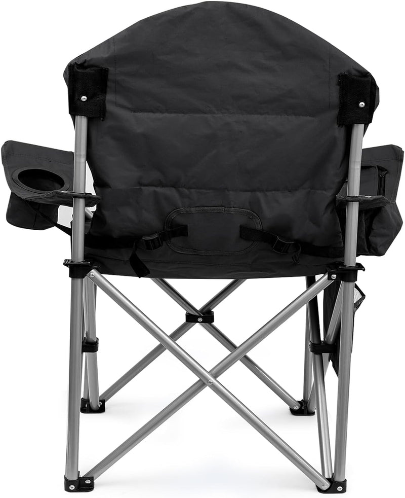 Camping Chairs, High Back Folding Camping Chairs with Lumbar Support, Heavy Duty Camping Chairs with Cooler Pouch, Lawn Chairs with Armrest Rest Support to 400LBS