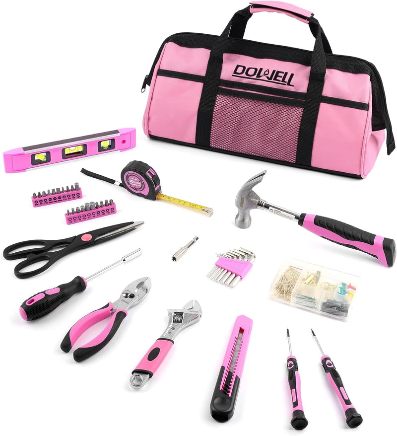 DOWELL 146PCS Homeowner Tool Set, Household Repairing Tool Kit with 14-Inch Wide Mouth Open Storage Tool Bag