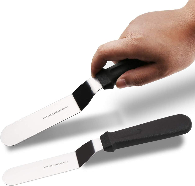 Angled Icing Spatula, Stainless Steel Offset Spatula, Cake Spatula Set of 2 Black 6, 8 Inch Blade