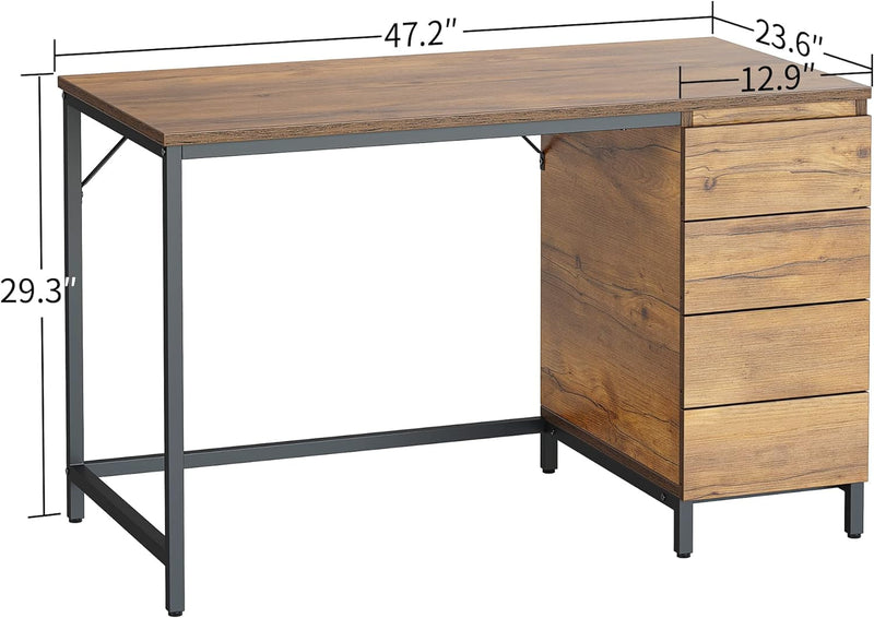 Cubicubi Computer Desk with 4 Wood Drawers, 47 Inch Home Office Desk with Large Storage Space, Modern Study Writing Desk for Bedroom, Natural