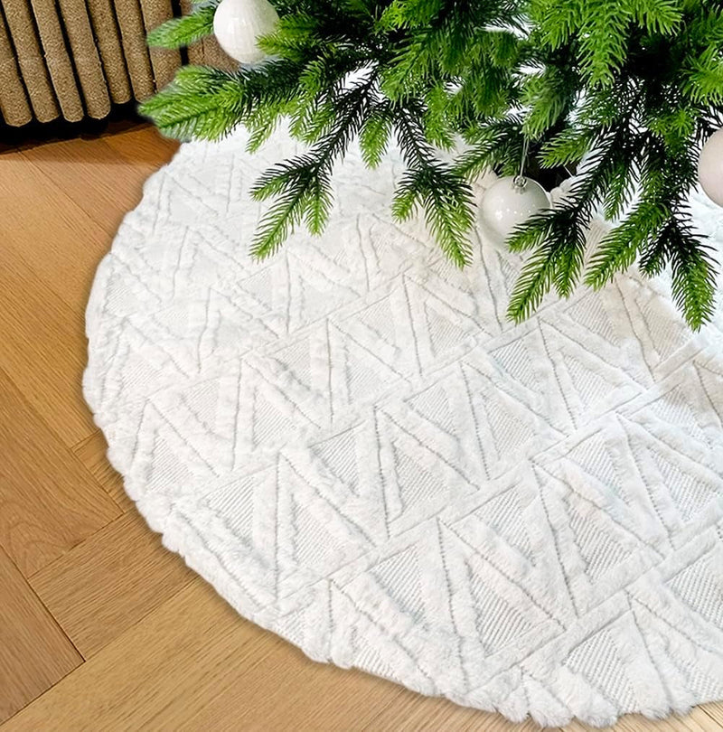 AOGU 48 Inch Christmas Tree Skirt Faux Fur with Cable Knit Knitted Thick Tree Decorations for Christmas Holiday Decorations