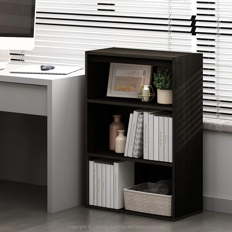 Furinno Pasir 3-Tier Open Shelf Bookcase, Dark Espresso