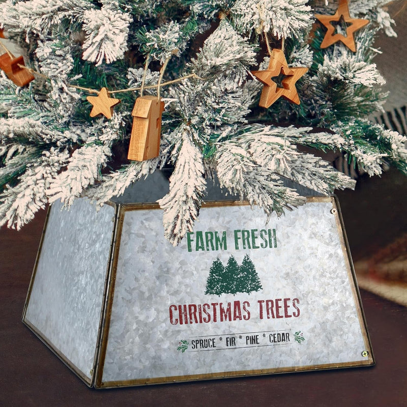 Christmas Tree Collar Metal Farmhouse Tree Skirt Square Trees Ring Base Stand Cover for Xmas Christmas Tree Holiday Home Rustic Decor Decorations (Square)