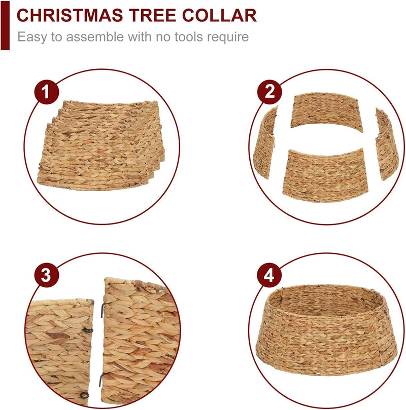 Christmas Tree Collar, 23.5’’ D Handmade Natural Water Hyacinth Christmas Stand Tree Collar Basket Base Cover for Holiday Decoration