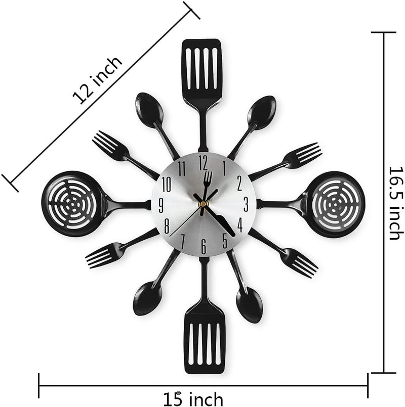 16 Inch Cutlery Kitchen Wall Clocks with Fork and Spoon Dial, Silent Clock Movement and Battery Operated, Great Wall Decor and Housewarming Gifts