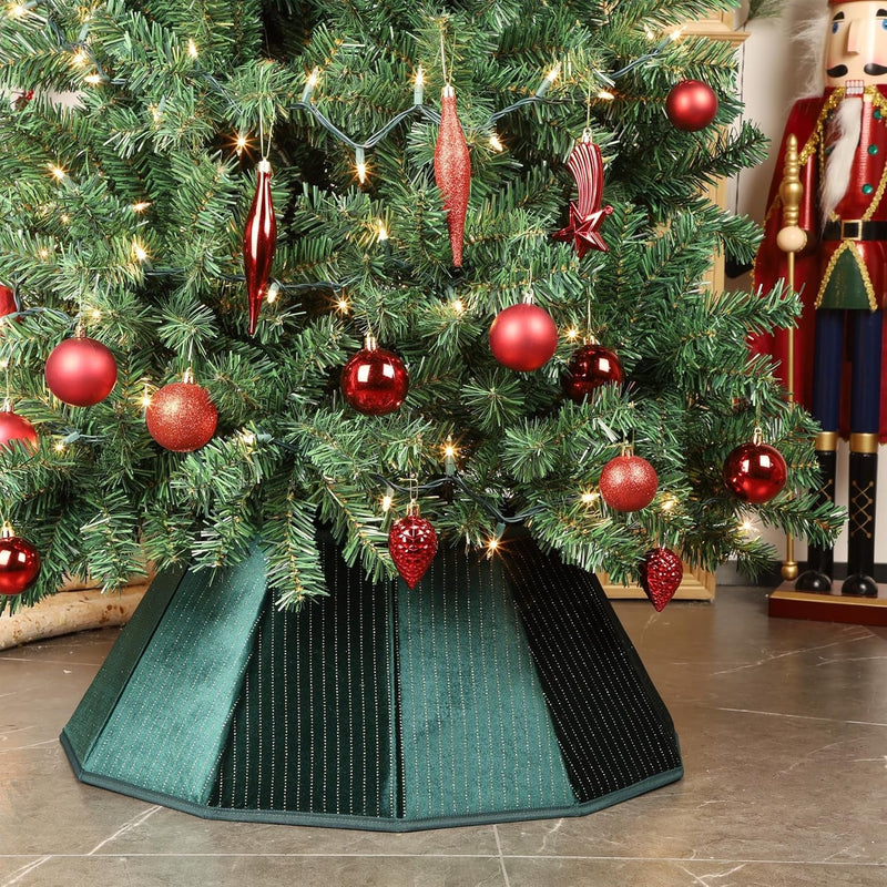 Blissun Christmas Tree Collar, Velvet Foldable Christmas Tree Ring with Golden Dotted Line, Christmas Tree Skirt for Artificial Christmas Trees Decoration, Green