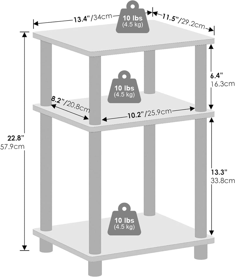 Furinno Just 3-Tier Turn-N-Tube Open Storage Nightstand, 1-Pack, Plastic Poles, Americano/Black