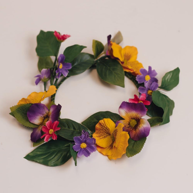 A Cheerful Giver Small Wreath Candle Ring Pansies Artificial Floral Decor for Candles Centerpieces & Home Accents