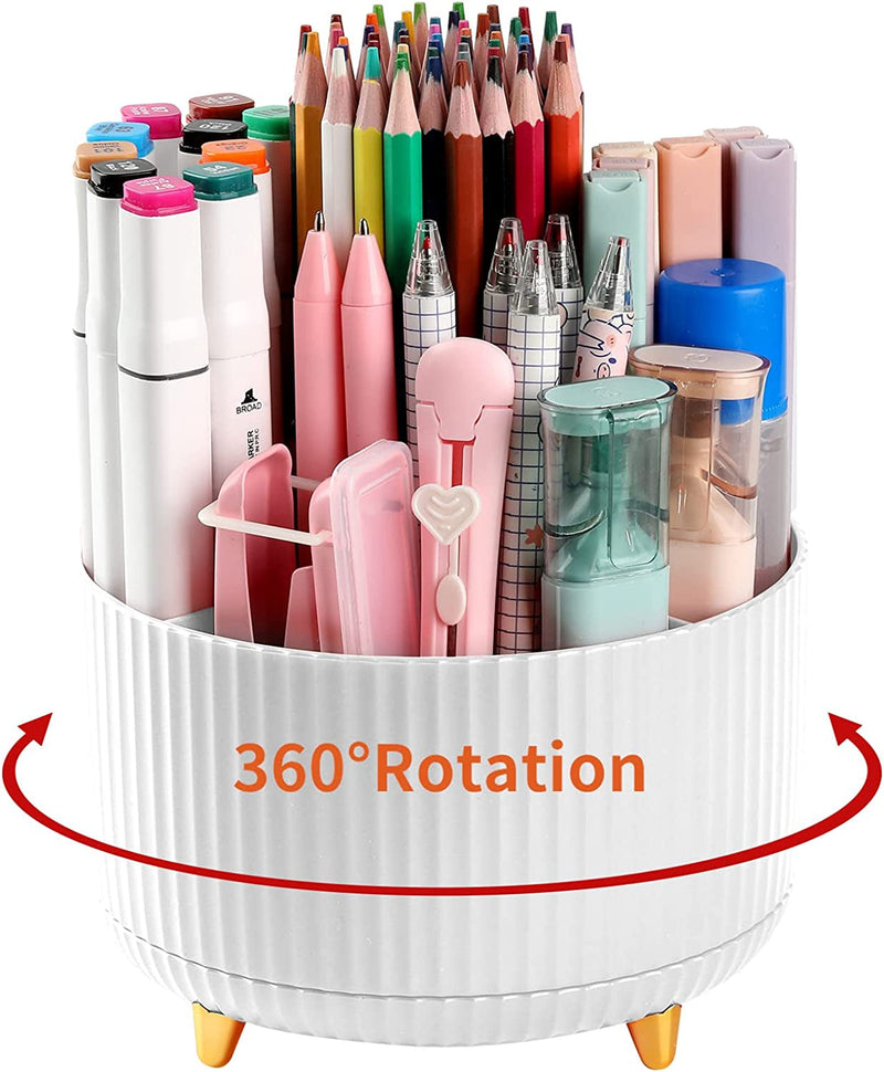 Desk Pencil Pen Holder, 5 Slots 360°Degree Rotating Pen Organizers for Desk, Desktop Storage Stationery Supplies Organizer, Cute Pencil Cup Pot for Office, School, Home, Art Supply, Dark Green