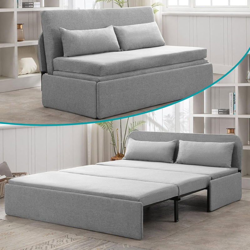 BALUS Convertible Pull Out Linen Sofa Bed, Modern Reversible Sleeper Couch for Living Room/Apartment/Loft,2 Pilliows &Matress (Dark Grey, Queen)