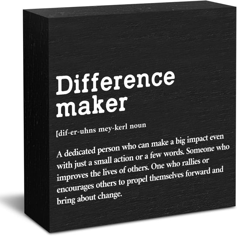 Difference Maker Definition Home Office Decor Wooden Box Sign, Motivational Farmhouse Decorative Positive Office Desk Accessories Wood Plaque Affirmations Wood Table Sign for TV Cabinet Shelf