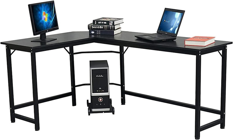 BROHN Computer Desk for Home Office Office Desk L-Shaped Desktop PC Desk Writing Desk Home Office Corner Desk with CPU Holder Laptop Workstation, Stable Metal Frame