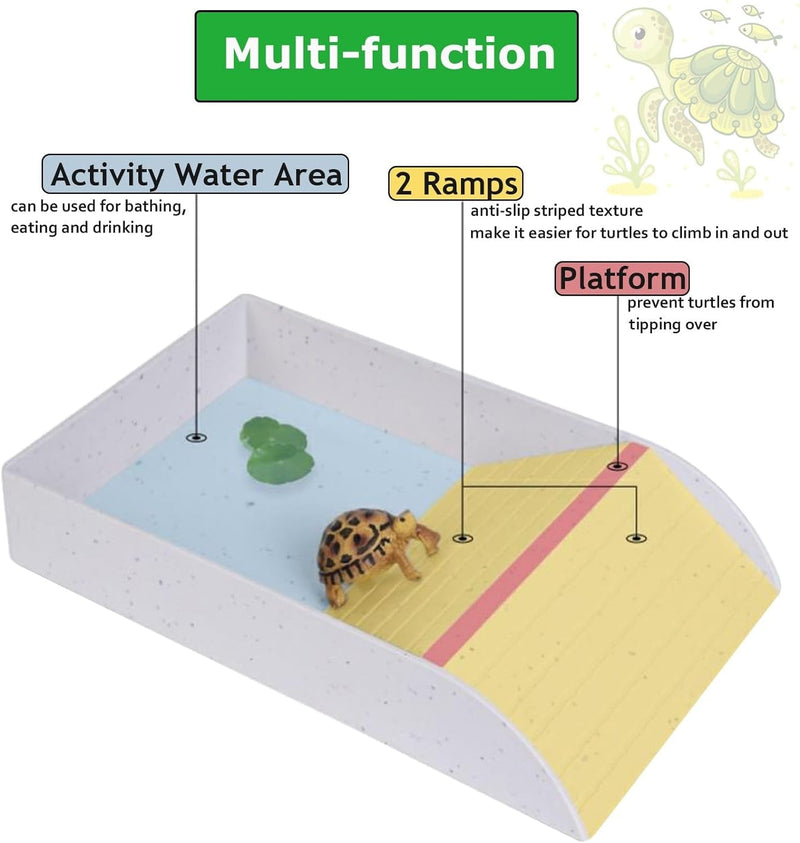 3Pcs Tortoise Water Dish with Ramp Turtle Food Water Bowls Rock Reptile Water Dish Tortoises Habitat Accessories Turtle Reptile Bathing Pool (Brown)