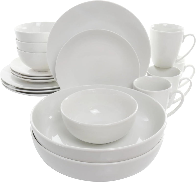 Elama White Porcelain Dish Dinnerware Set, 16 Piece, Camellia