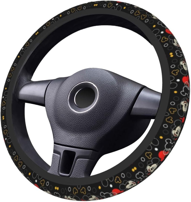 Cute Mouse Steering Wheel Cover Elasticity Car Accessories Cloth Soft Black 15 Inch Steering Wheel Covers Universal for Women Men