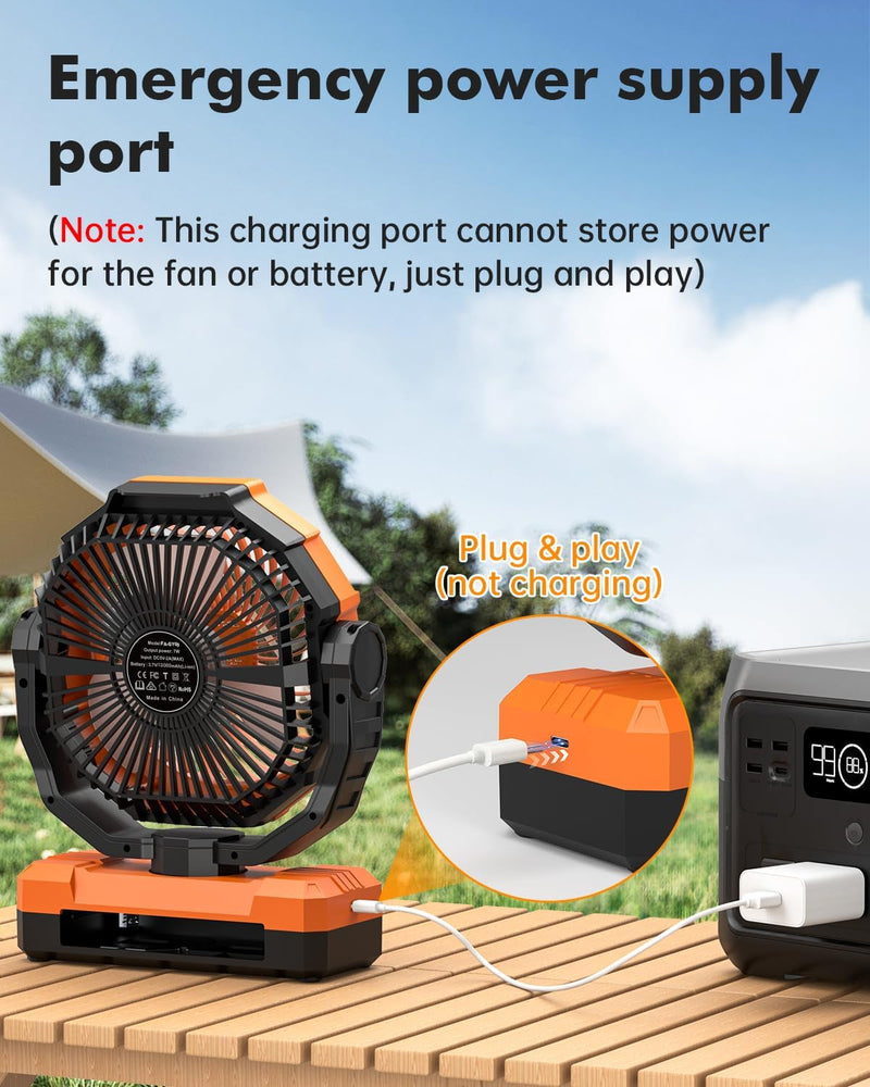 12000Mah Camping Fan - 9-Inch Detachable Rechargeable Battery Operated Fan with Light & Hook for Tent, Outdoor - USB Table Fan with 4 Speeds for Picnic, BBQ, Fishing, Travel, Gifts for Men/Women/Dad