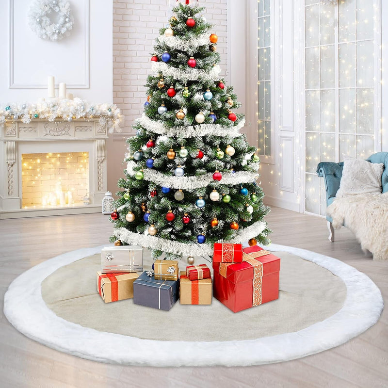 Christmas Tree Skirt, 72 Inch Plush Xmas Tree Skirts for Christmas, Holiday Party Decorations Decoraciones De Navidad - Cloud