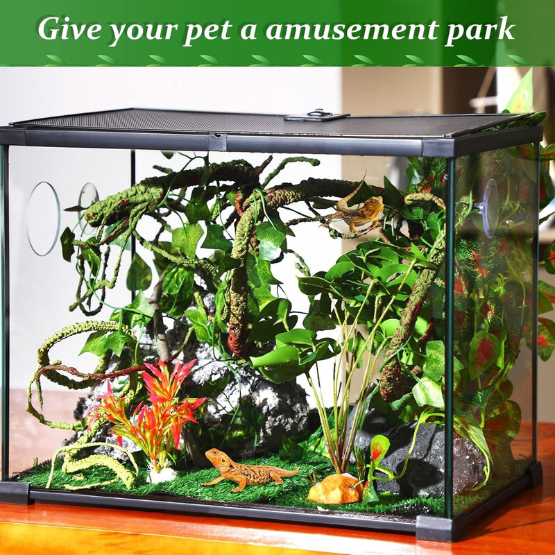 9 Pieces Reptile Jungle Vines Decor Set Include Bendable Flexible Climbing Plastic Plants with Suction Cups Tank Accessories Habitat Decor for Gecko, Snake, Hermit Crab