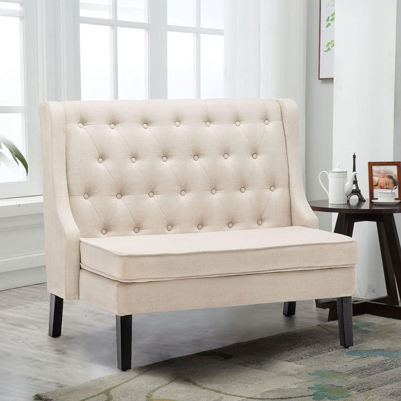 Andeworld Modern Tufted Loveaseat Settee Sofa Bench High Back with Arms Upholstered Couch for Dining Living Room Hallway or Entryway Seating,Beige