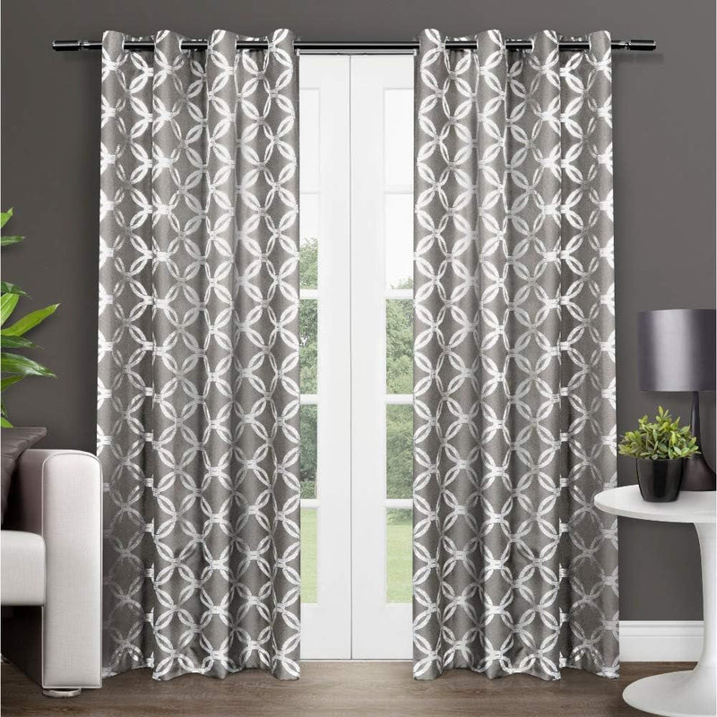 Exclusive Home Curtains Exclusive Home Modo Metallic Geometric Grommet Top Curtain Panel Pair, 54X84, Winter White, 2 Count