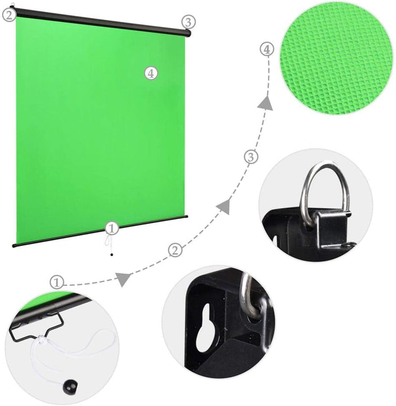 6 X 6 1/2 Ft Retractable Green Screen Backdrop with Self-Locking Wall or Ceiling Mounted Quick Retract Design for Photo, Video, Virtual, Interview Studios or Home Studios for Live Game, Live Stream