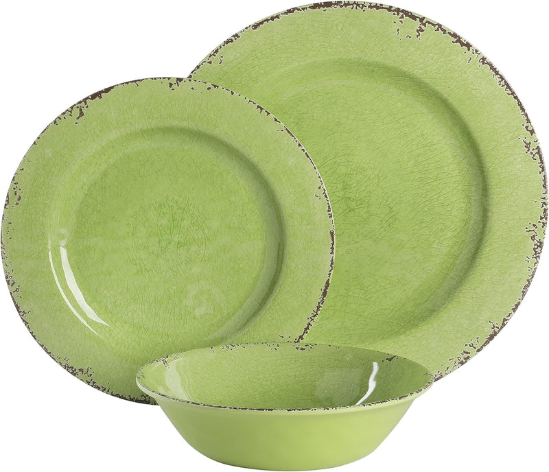 Gibson Home Mauna 12 Piece Green Melamine Dinnerware Set,Lime Green