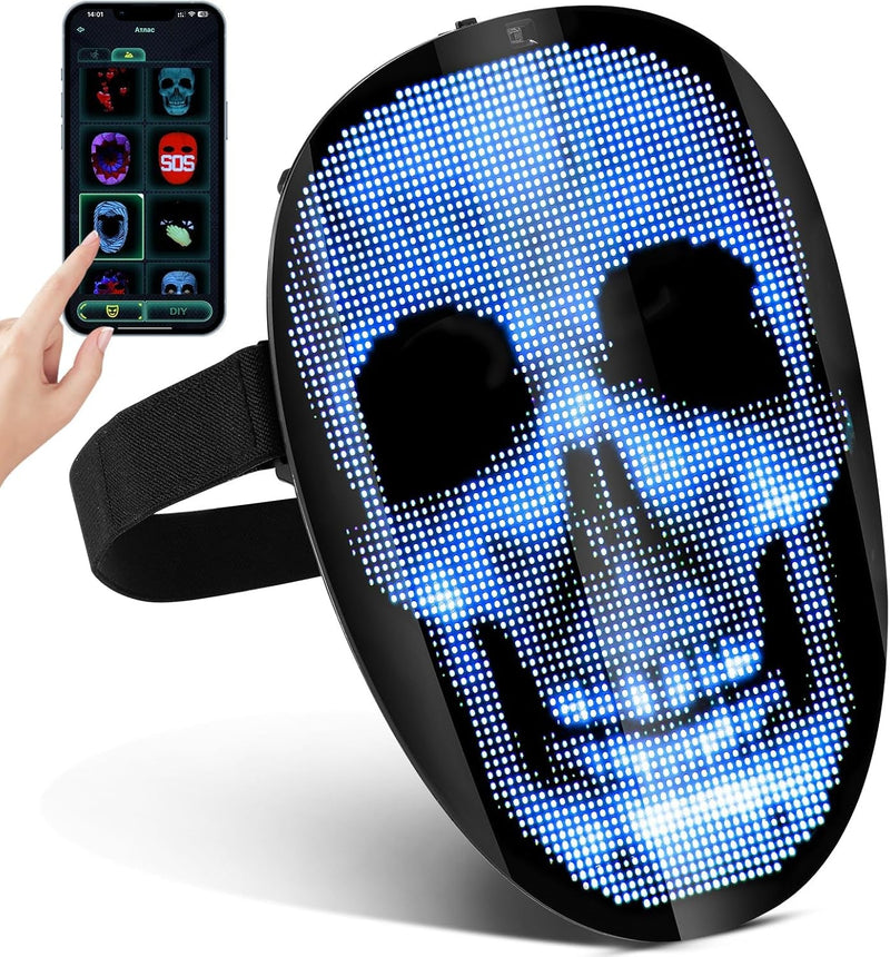 BAISEMAIN LED Face Mask for Party LED Transforming Face Mask LED Light up Mask Face Transforming Mask Costume Cosplay Party