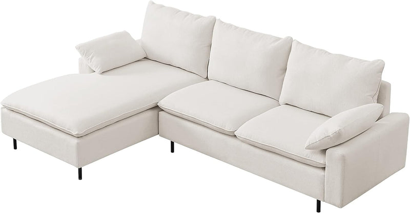 100'' Linen L-Shaped Right-Hand Facing Sectional Sofa with Metal Legs and 2 Pillows(Beige)