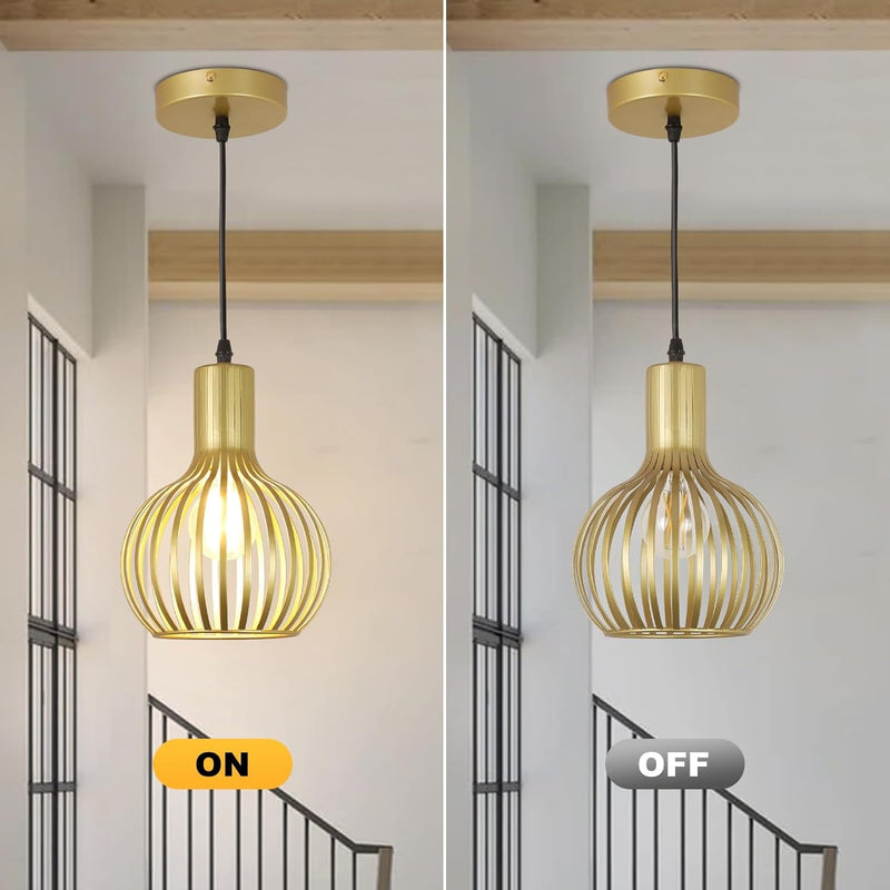 DLLT 2-Pack Gold Pendant Light Fixtures, Adjustable Pendant Lighting over Sink, Farmhouse Metal Pendant Lights Kitchen Island, Vintage Brass Hanging Light for Living Room, Dining Room, Bedroom, E26