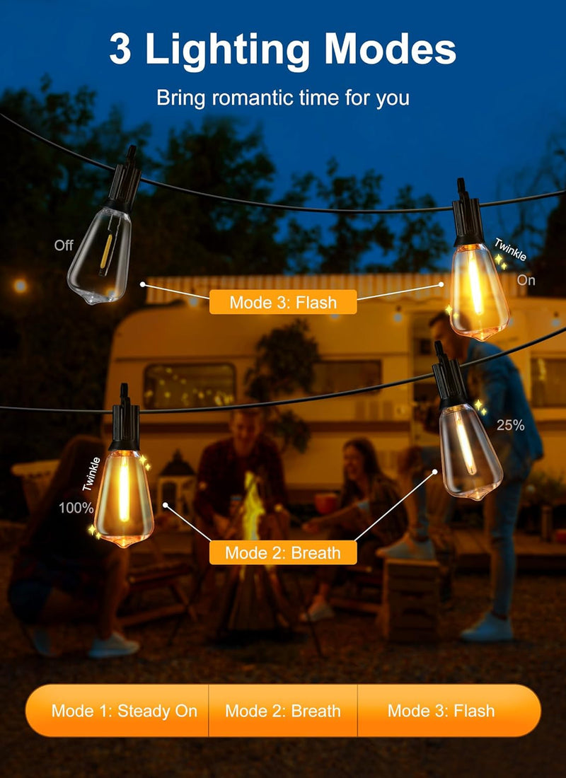 Brightown Outdoor String Lights with Remote, 38FT LED Patio Lights with 16 Shatterproof ST38 LED Bulbs, Waterproof outside Hanging Lights for Backyard Garden Porch Party Decor, 2700K