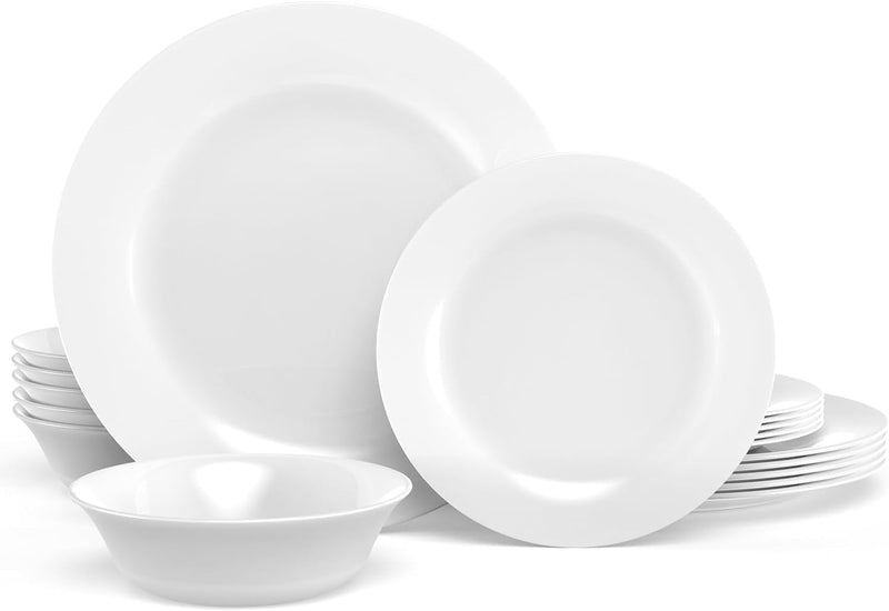 Dinnerware Set, Homeelves 18-PCS Kitchen Opal Dishes Set Service for 6, Lightweight Glass Plates and Bowls Set, Safety for Microwave & Dishwasher, Break and Chip Resistant