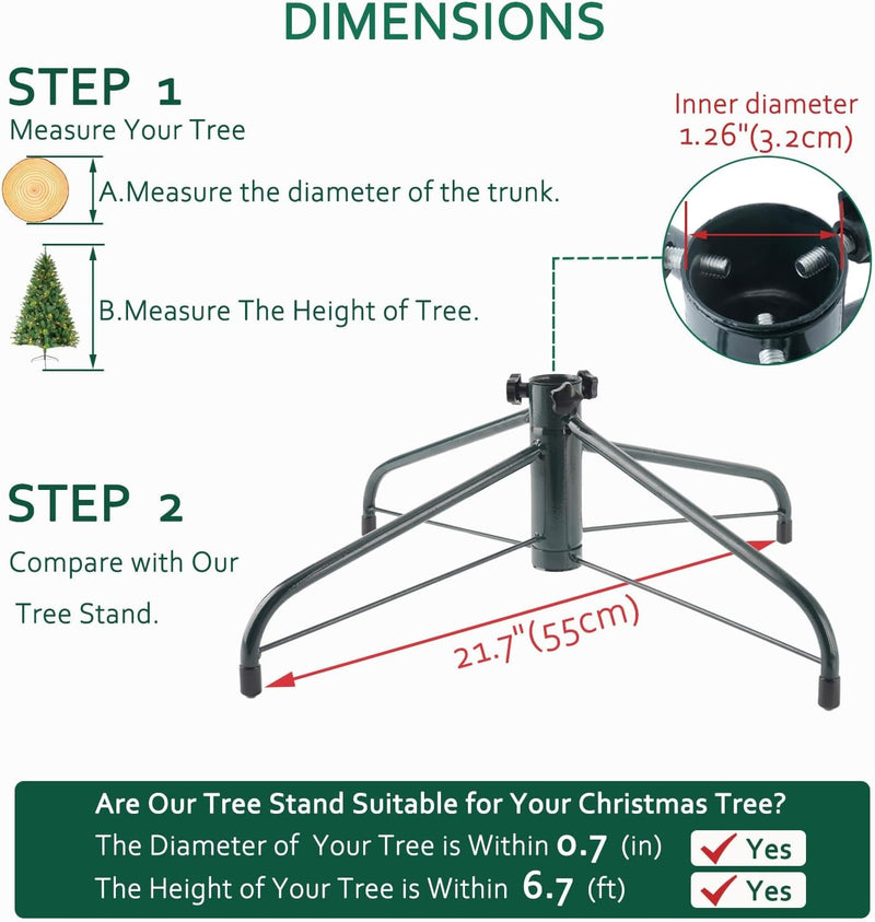 ELFJOY Christmas Tree Stand 21.6" Iron Metal Tree Base for Artificial Trees with Rubber Pad Thumb Screw (Green)