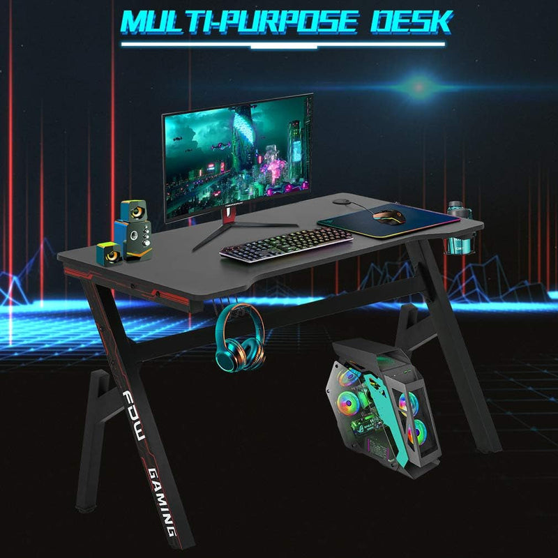 Computer Desk,Gaming Desk 45.2 Inches Student PC Desk Writing Desk Office Desk Extra Large Modern Ergonomic Racing Style Table Workstation Carbon Fiber Cup Holder Headphone Hook