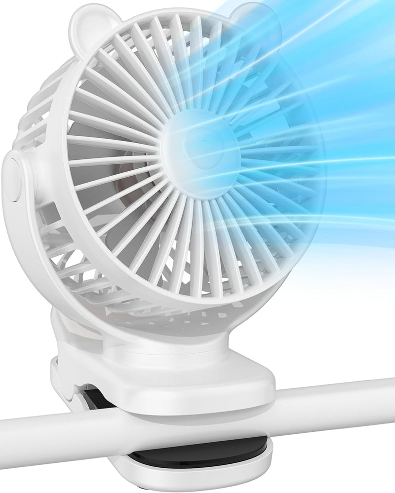Clip on Fan, Portable Fan, Small Desk Fan Battery Operated, 360° Rotation, 3 Speed, Mini Baby Stroller Fan Rechargeable, Personal Cooling Fan for Bedroom Indoor Outdoor Travel