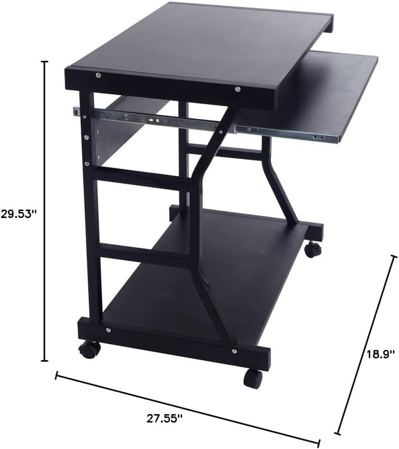 Computer Desk,Moveable Four-Wheel Computer Desk for Home Office, Sturdy Writing Desk,Black