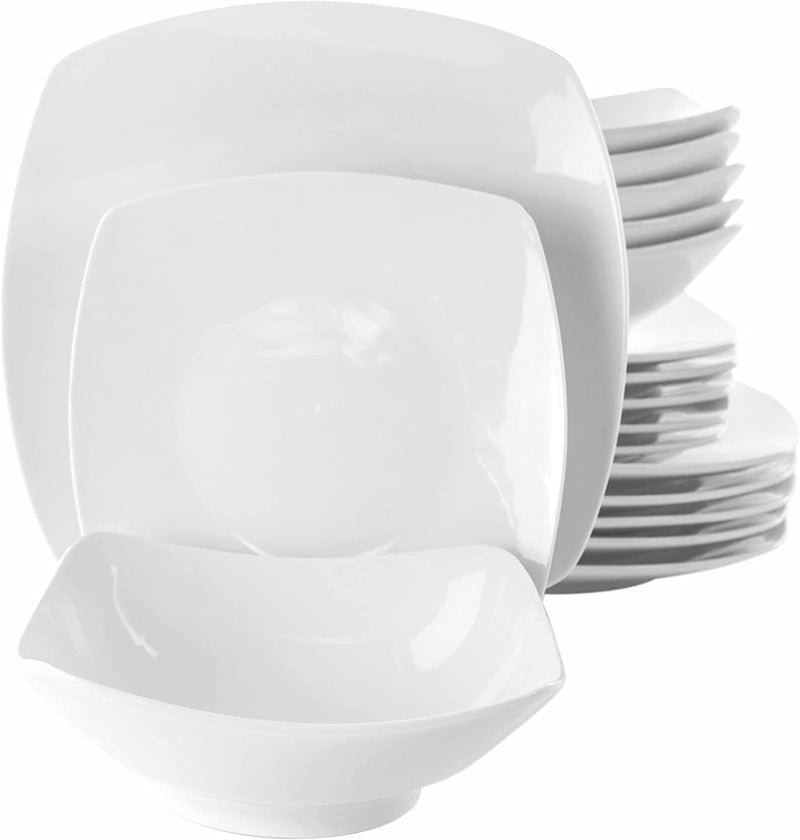 Elama White Porcelain Dish Dinnerware Set, 16 Piece, Camellia