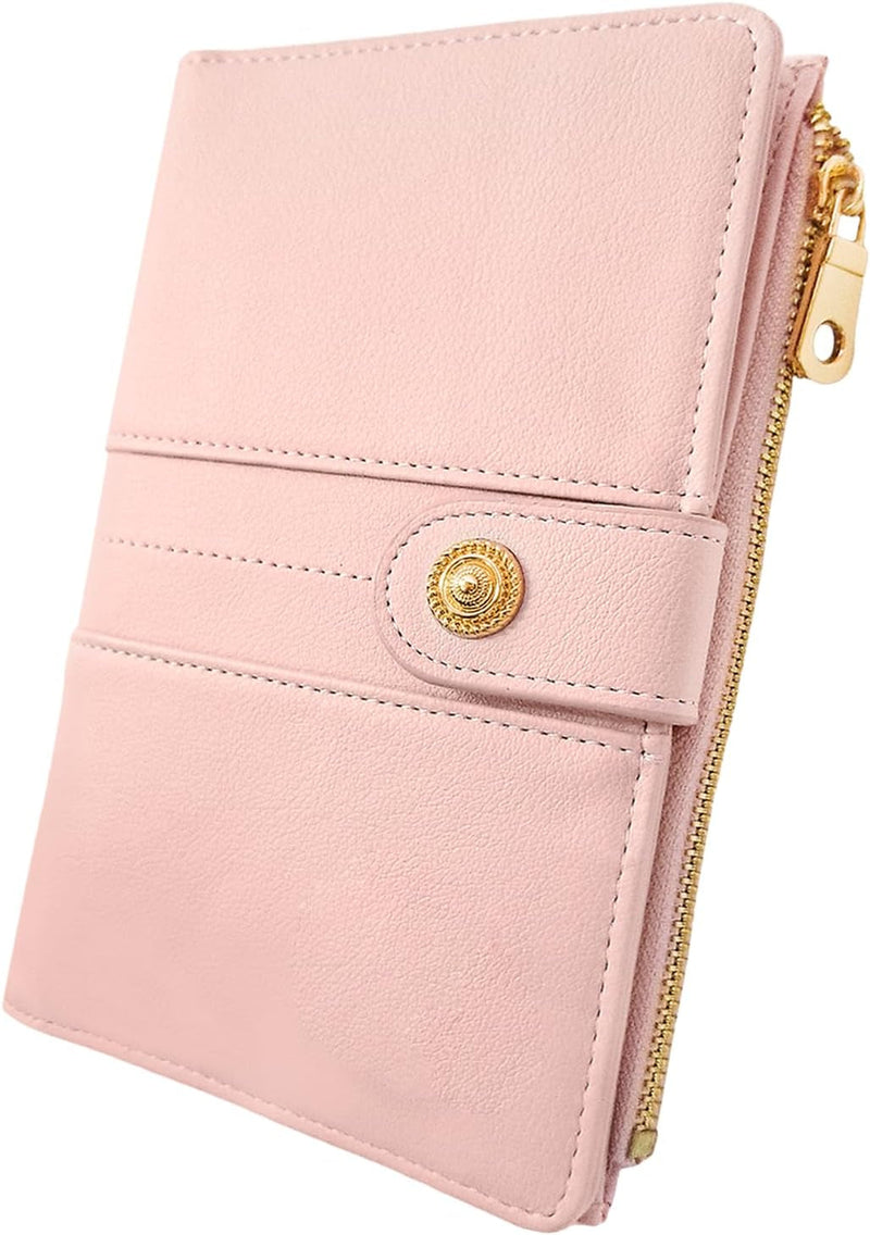 Elzama Passport Holder Women with RFID Blocking, Passport Cover Wallet with Zipper Pocket, Pen Sim Card Holders, Cute Slim Travel Wallet Passport Book Protector Case, Pink