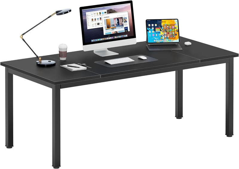 Dlandhome Large Computer Desk Office Desk 63 Inch, Modern Simple Workstation Business Furniture for Home Office, Retro Black