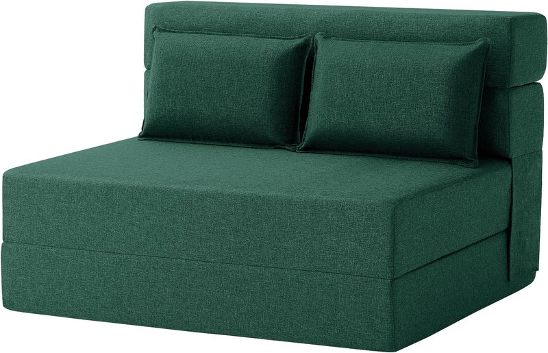 Convertible Folding Sofa Bed-Sleeper Chair with Pillow, Modern Linen Fabric Floor & Futon Couch, Foldable Mattress for Living Room/Dorm/Guest Use/Home Office/Apartment, Standard Size,Dark Green