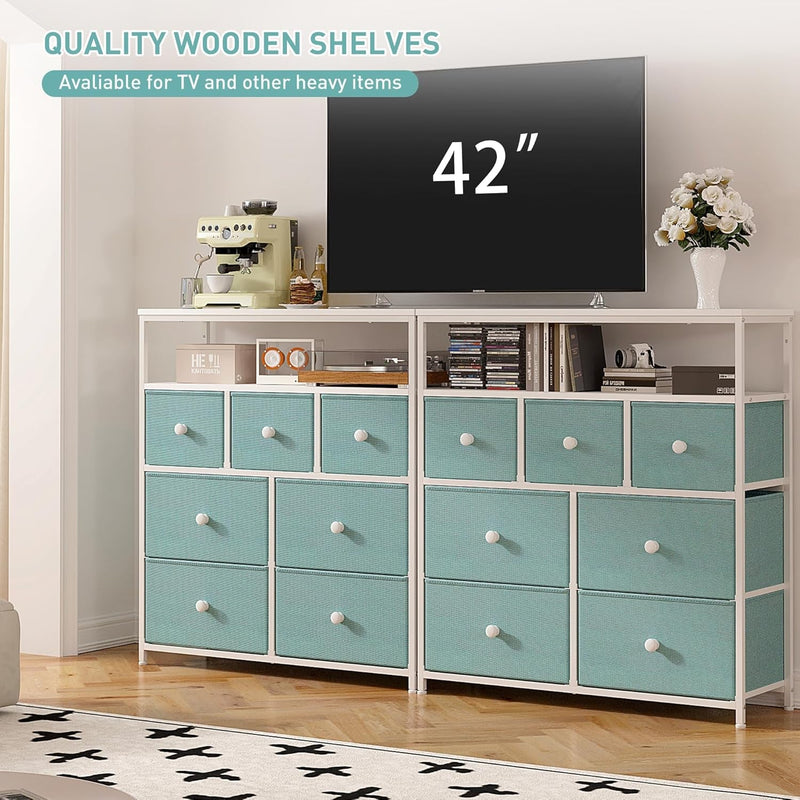 Enhomee Dresser, Dresser for Bedroom with 7 Drawers, Dressers & Chests of Drawers for Bedroom, Dresser TV Stand with Wooden Top and Metal Frame, Fabric Dresser for Bedroom, Living Room, Closet