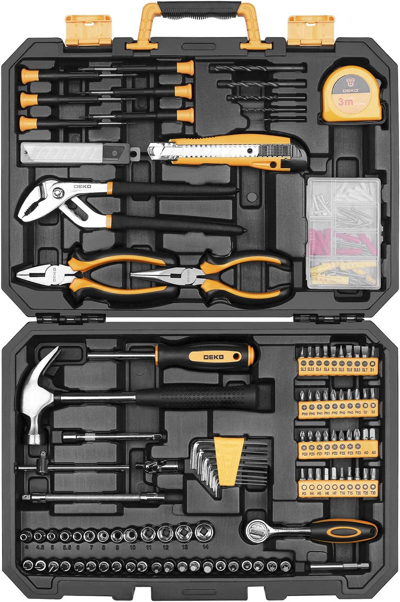 DEKOPRO 65 Pieces Tool Set General Household Hand Tool Kit with Storage Case Plastic Toolbox