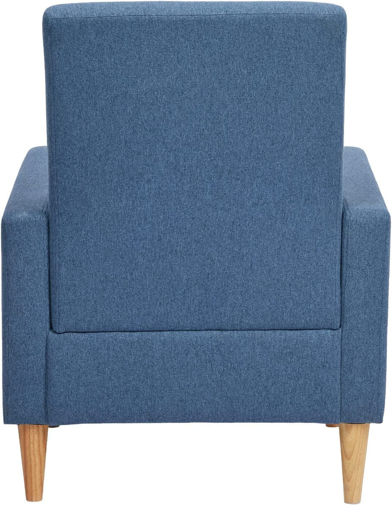 COLAMY Modern Upholstered Accent Chair Armchair with Pillow, Fabric Reading Living Room Side Chair,Single Sofa with Lounge Seat and Wood Legs, Blue