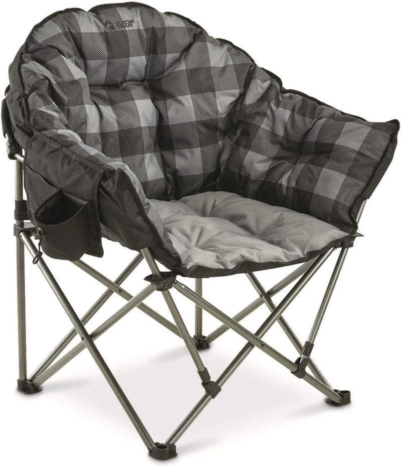 Guide Gear Club Camping Chair, Oversized, Portable, Folding with Padded Seats, 500-Lb. Capacity Gray Plaid