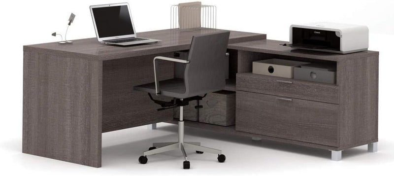 BESTAR Pro-Linea L-Shaped Office Desk, 72W, Bark Grey